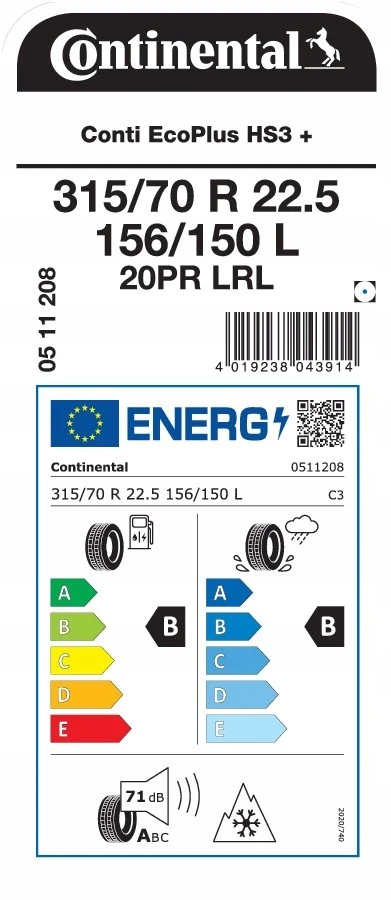 315/60R22.5 opona CONTINENTAL Conti EcoPlus HS3 + 20PR 154/150L